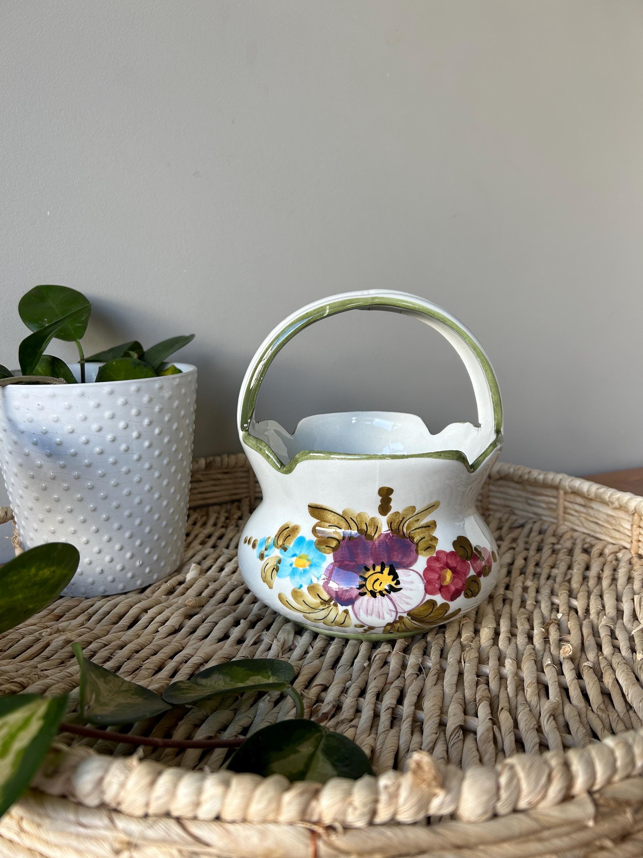 Vintage Italian Ceramic Basket, Hand Painted Floral Pottery - Etsy