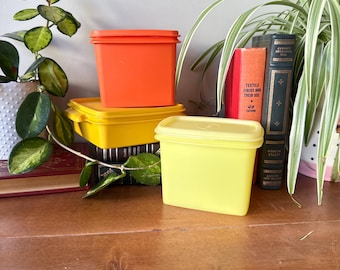 Vintage Tupperware Set: 1970s Burnt Orange, Yellow Food Storage
