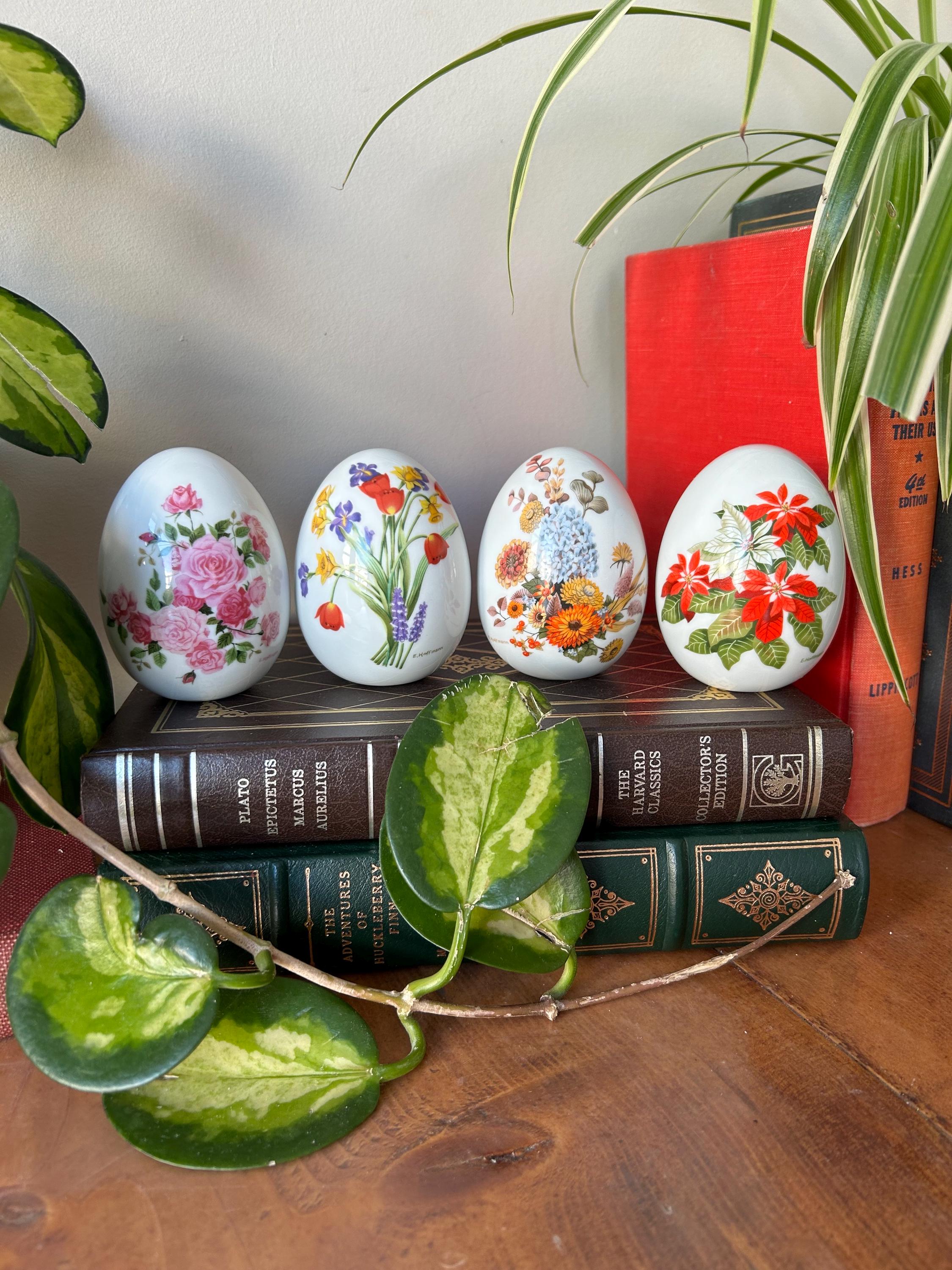 Vintage Avon Porcelain Eggs: E. Hoffmann Floral Seasons, 1970s