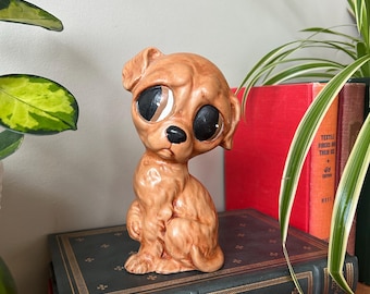 Adorable Vintage 1970s Large Ceramic Sad Crying Brown Puppy Dog W