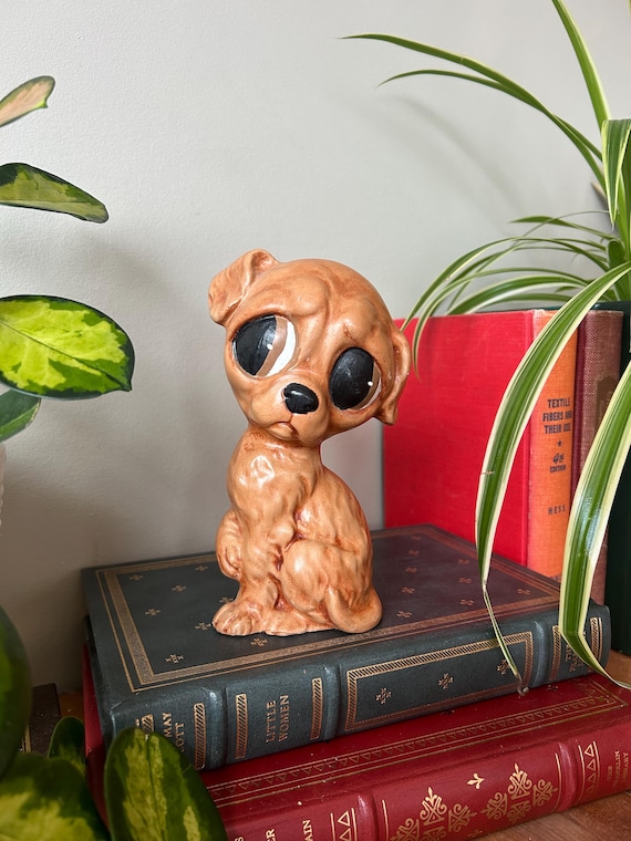 Big, Sad Eyes Vintage Chalkware Puppy Dog, Brown Puppy With Floppy