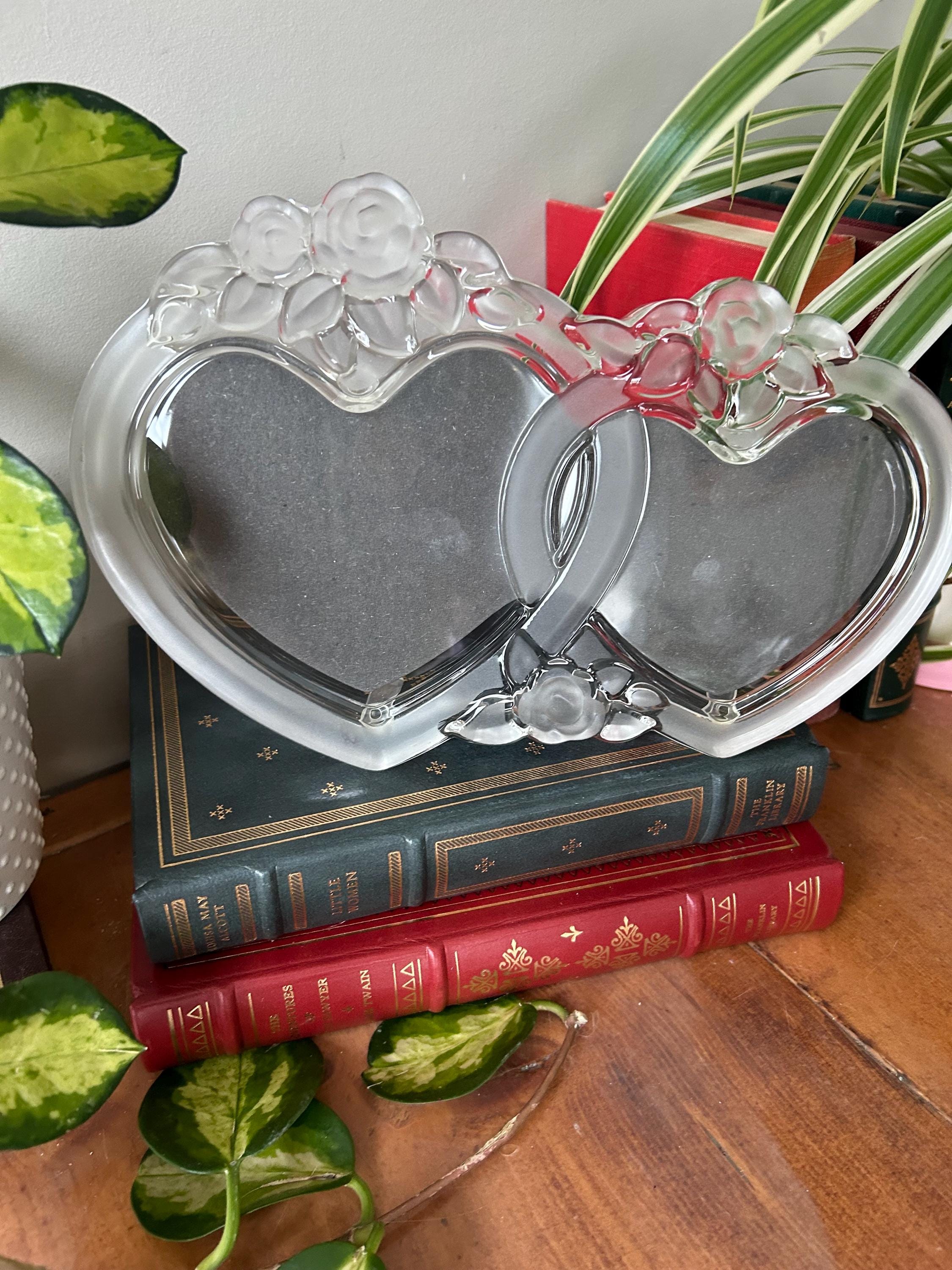 Vintage Mikasa Rosemont Double Heart and Flowers Frosted Glass