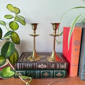 Set of Two Vintage Mid Century Modern / Art Deco Solid Brass Candlestick Holders / Taper Candle Holders / Candleholders