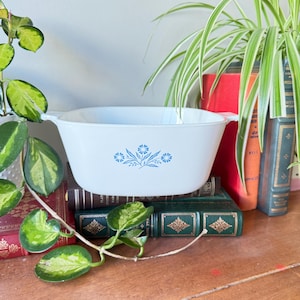 Vintage Corning Ware 10&quot;/10 kopjes vierkante braadpan met korenblauwe print
