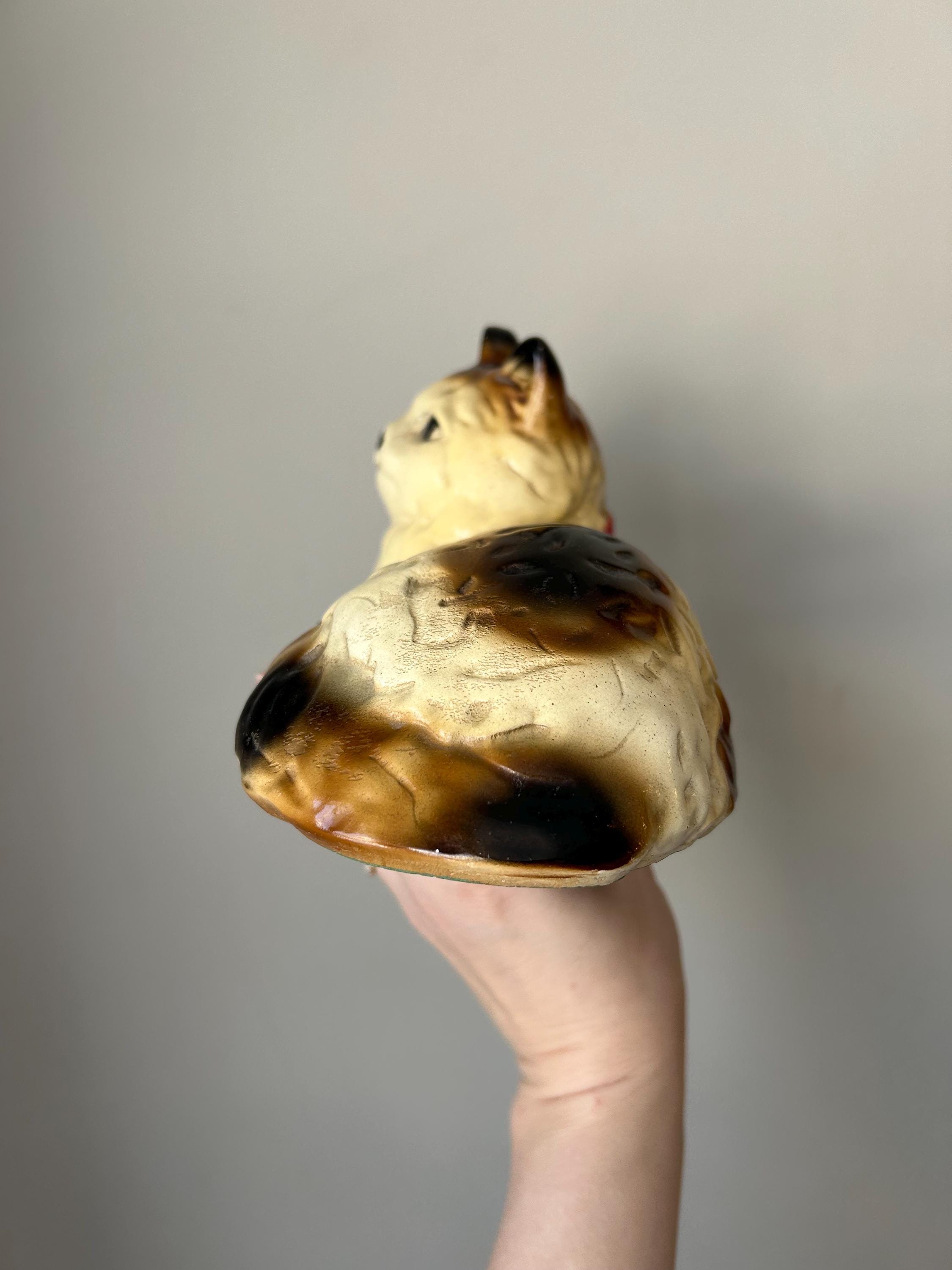 Figurine Vintage Majolique Chat Persan, 20 Cm, Rare, Portugal, Milieu XXe