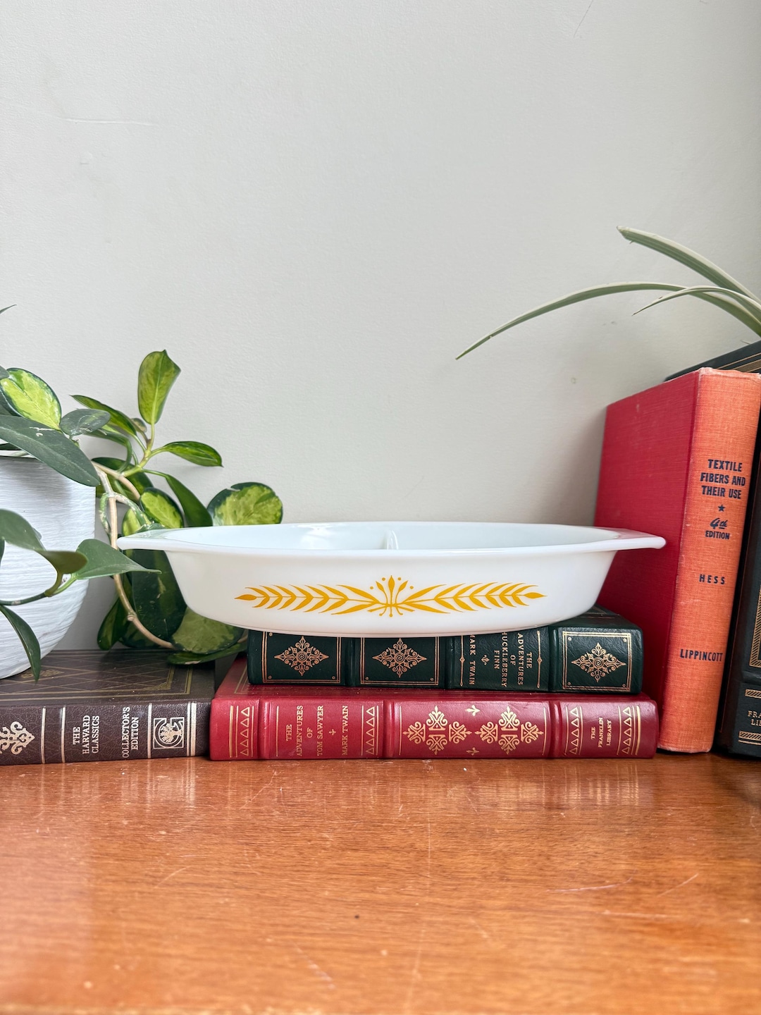 Vintage Pyrex Royal Wheat Divided Casserole Dish 063 1.5 Qt Gold Wheat ...
