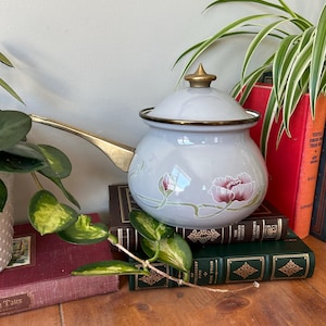 Vintage Brass & Enamel Fondue Pot: Pink Poppy Design, Chef Mates