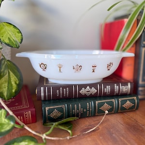 Vintage Glasbake mjölkglasgryta: Guldfärgad tekanna, 1 qt oval bakform - US01