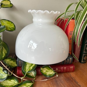 Vintage White Milk Glass Student Lamp Shade | Ruffled Hurricane Oil Lamp Globe | Victorian Style Opal Glass Replacement Shade