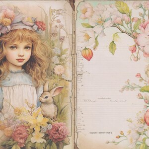 Kit d'Artisanat de Pâques : Ensemble de Papier de Scrapbooking A5 avec Fleurs, Filles, Poussins & Œufs - 15 x Feuilles d'Écriture.