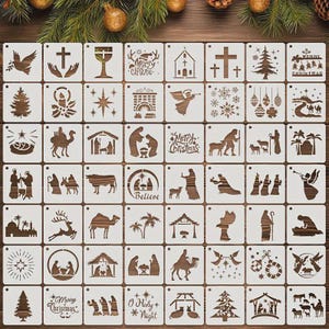 Pochoirs de scène de fête Noël 56 pièces pour les projets d'art DIY, modèles en plastique de 3 pouces pour la peinture, le scrapbooking.