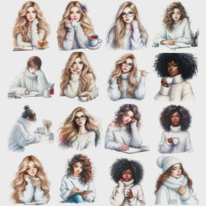 Ensemble vintage blanc et chat, Visuels de femmes en pullover , pour le scrapbooking et l'artisanat . 40 pièces 5 cm.