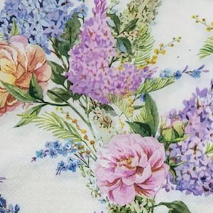 Serviette Décorative, à l'unité ou en lot de 4, en Papier, Bouquet de fleurs ton pastel, pour Collage et Scrapbooking.