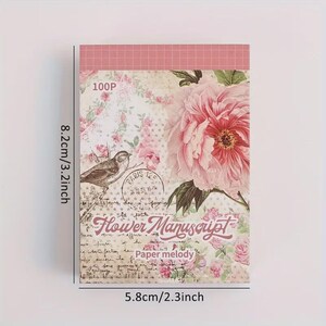 Lot de 100 feuillets Botaniques Vintage -  Décoratifs en Papier avec Illustrations de Fleurs colorés Scrapbooking.  Motifs Floraux Vintage