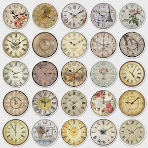 Lot de 50 images Horlogerie Vintage - Designs d'Horloge,   pour Ordinateurs Portables- Idéaux pour Projets DIY Cadeaux, Décoration de Noël.
