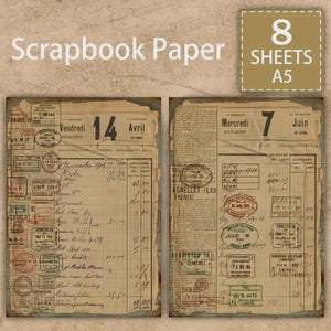 Lot de 8 Étiquettes de Journal Vintage A5 pour Scrapbooking - Design Rétro, Cartes de Vœux,  Artisanat Papier Vieilli.