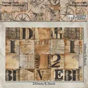 Ensemble de 12 Feuilles de Journaux Anciens Effet Usé avec Carte à Motif, Albums de Souvenirs, Loisirs Créatifs et Cartes de Vœux