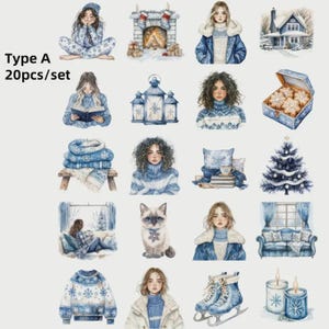 Set Rétro Créatif Nordique Style Bleu Clair Neigeux Hiver Confortable Maison Étanches Décoration Cadeaux. 20 pièces environ 5cm.