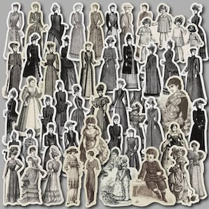 Lot de 100 Visuels décoratifs vintage avec des motifs européens pour le scrapbooking, les étiquettes, les silhouettes de femmes.