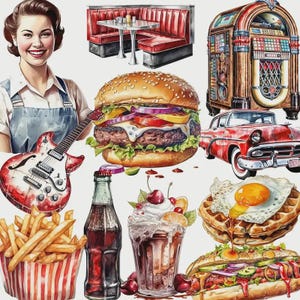 Retro Restaurant Visuals: Ambachtelijke Decoraties - Fastfood, Hamburgers, Friet en Meer, 20 Stuks Ca. 5 cm