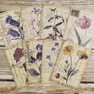 8 Feuilles A5 de Papier Florales Botaniques Vintage pour Scrapbooking -Fabrication de Cartes, Décoration, Artisanats sur le Thème Naturel.