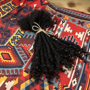 Curly locs Textured interlocd human hair Dreadlock extensions, blunt tips, length: 4 &#39;&#39;- 20 &#39;&#39;, diameter 4-10 mm, color 1/B-Natural black