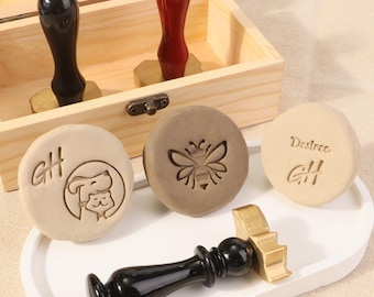 Aangepaste logo- en monogramstempels | Handschrift handtekening aardewerkstempel |  Gepersonaliseerde kleistempels | Messingsstempels voor aardewerk | Cadeau voor aardewerk