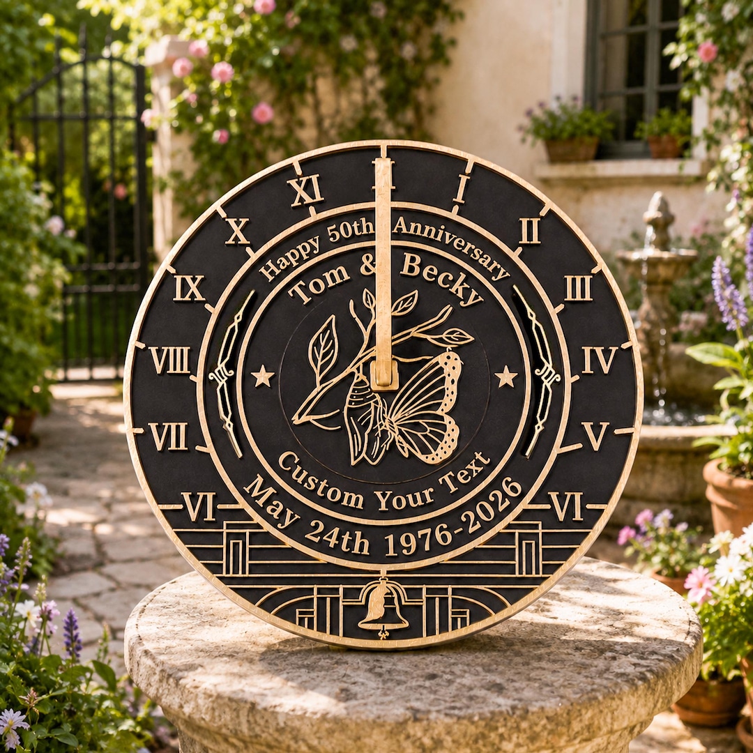 Personalized Brass Sundial, Custom 50th Anniversary Garden Plaque ...
