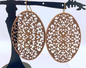 Antique Copper Filigree Oval Earrings