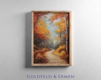 Stampa artistica di paesaggio autunnale vintage / Passeggiata nella foresta autunnale / Stampa di poster di pittura a olio in stile vintage