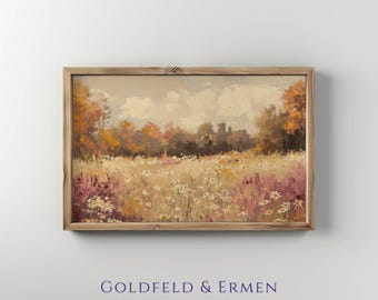 Stampa artistica di paesaggio autunnale floreale / Paesaggio di fiori selvatici autunnali / Dipinto ad olio in stile vintage autunnale