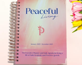 Peaceful Living Daily Planner - Rose Gold, Hardcover Planner, Yearly Planner, Spiral Bound Planner, Weekly Planner, Christian Faith Planner
