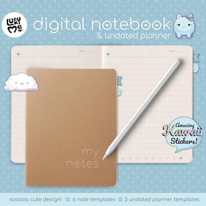 Kawaii Digital Notebook & Undated Digital Planner - Hyperlinked Template for Goodnotes and Digital PDF Notes Apps