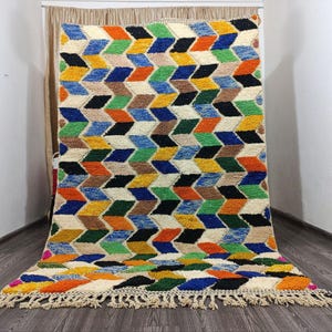 Milticolor  moroccan rug - Moroccan Boujaad Rug - berber Rug - Custom Moroccan Rug - Handmade Rug, Moroccan Area Rug ,  Berber yellow Rug