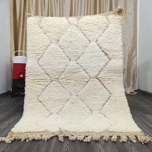 Moroccan rug, Berber carpet, Cream Wool rug, Handmade rug, White Beni ourain style, Cream Area rug, Tapis berbere,rug white , artissana