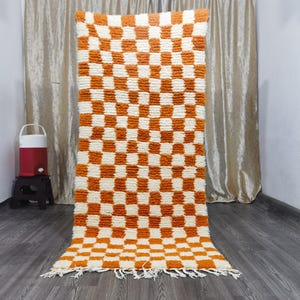 Handmade Moroccan Checkered Wool Rug: Berber Woven Area Rug