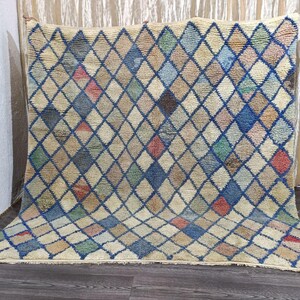 Gorgeous Beni Ourain Rug, Checkered Moroccan Rug, Wool Rug, Handmade Checkerboard Rug, Berber Solid Rug, Rugs For Living Room, Authentic Rug