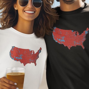 T-shirt unisexe de carte électorale, T-shirt des résultats du vote présidentiel, T-shirt unisexe de carte électorale, T-shirt politique de carte de comté, T-shirt patriotique des États-Unis