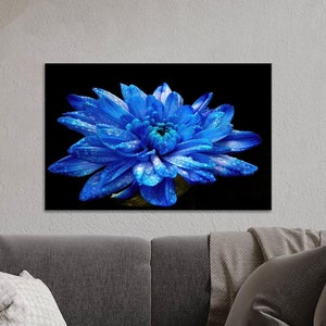 Arte en lienzo azul, arte floral azul, arte en lienzo negro, decoración de arte moderno, decoración de pared de lujo, arte moderno en lienzo, arte floral de pared, arte en lienzo