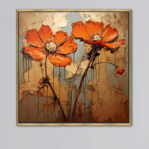Abstract Flower Painting Print Artwork, Botanical Wall Hangings, Orange Wall Decor, Orange Flower Art Canvas, Baby Gift Personalized,