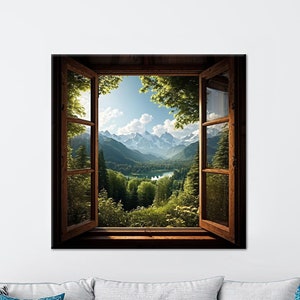 Rustic Canvas Art, Window Frame Canvas, Window Landscape, Nature Landscape, Framed Canvas Art, Home Decor Wall Art, Landscape Art,