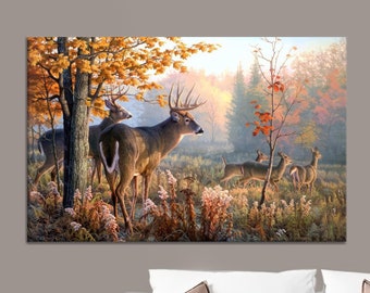 Deer Canvas Art, Deer Family Wall Decor, Forest Poster Art, Farmhouse Decor, Deer Lover Gift, Loft Artwork, Animal Canvas Art, Modern Art