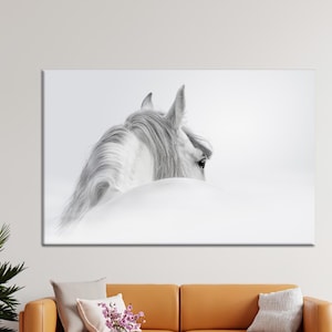 White Canvas Art, Horse Art Decor, Horse Lover Gift, Modern Wall Art, Office Art Decor, Living Room Decor, White Horse Canvas Art,