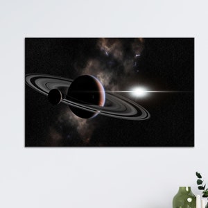Arte en lienzo de Saturno, arte del cielo estrellado, decoración de póster de galaxia, decoración de planetas, arte en lienzo enmarcado, arte de pared de decoración del hogar, arte en lienzo de galaxia,