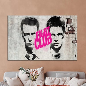 Fight Club Art, Famous Movie Art, Fight Graffiti, Man Cave, Boy Room Decor, Fight Club Canvas, Modern Canvas Art, Movie Room Art,