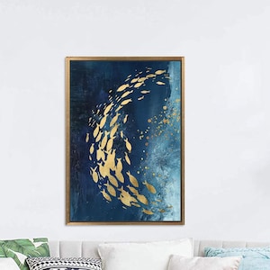 Vis cabnvas-kunst, moderne muurkunst, luxe kunstwerk, minimaal canvas, abstracte muurkunst, visposterkunst, decorkunst voor huis, kunst gouden vissen,