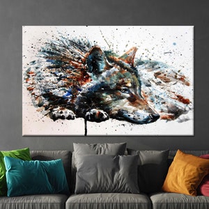 Wolf Canvas Art, Modern Wall Decor, Abract Artwork, Trendy Canvas Art, Wolf Lover Gift, Loft, Man Cave, Framed Canvas, Home Art Decor