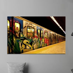 Subway Canvas Art, Metro Wall Art, Metro Station Art, Subway Station,Subway Wall Decor, Graffiti Canvas Decor, Framed Canvas Art,
