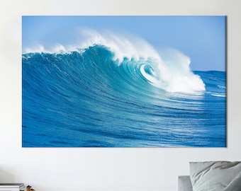 Wave Canvas Art, Big Wave Wall Art, Ocean Artwork, Water Wall Decor, Sea Framed Canvas Art, Blue Canvas Wall Art, Coastal Art Decor,
