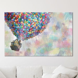 Up Movie Canvas Art, Air Balloons Canvas, Up Movie Balloons, Carl Fredricksen, Rainbow Canvas Decor, Colorful Artwork, Framed Canvas Art
